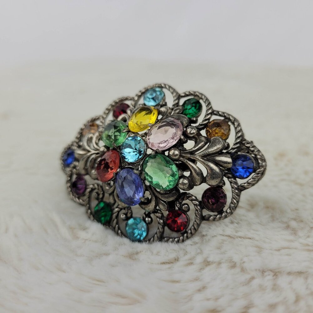 1940's Multi-Colored Large Open Back Rhinestone B… - image 2